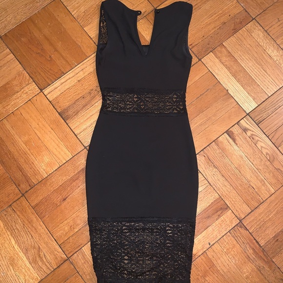 BLACK LACE FITTED MIDI DRESS - Picture 4 of 4